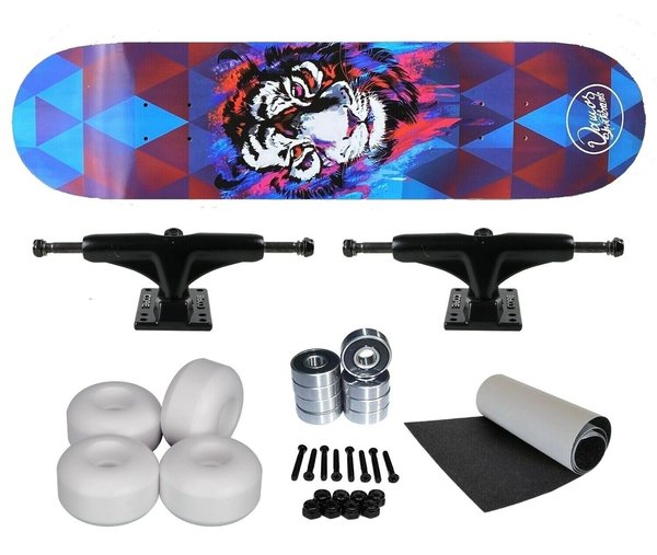 Vamos TIGER Deck, Achsen, Grip, Bearings, Wheels Komplett Skateboard Setup 7.75"
