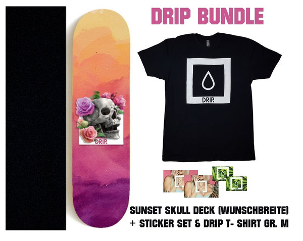 DRIP BUNDLE Gr. M - Sunset Skull Deck (inkl. Grip) + T-Shirt + Sticker Set